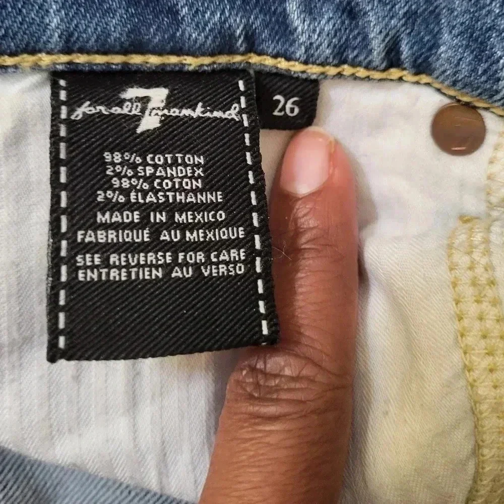 7 For All Mankind Edie Highrise Patchwork Slightly Distressed Straight Jeans(26)
